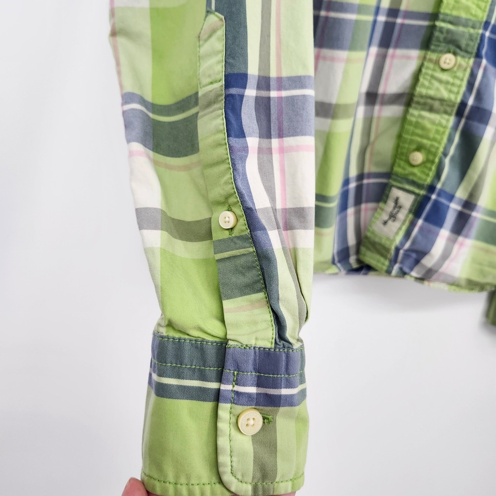 Abercrombie Fitch Mens Muscle Fit Shirt Small Green Blue Plaid Frat Boy Prep - Picture 9 of 10